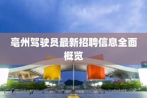 亳州駕駛員最新招聘信息全面概覽