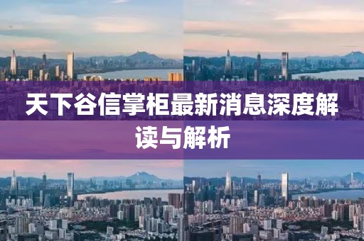 天下谷信掌柜最新消息深度解讀與解析