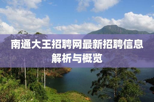 南通大王招聘網(wǎng)最新招聘信息解析與概覽