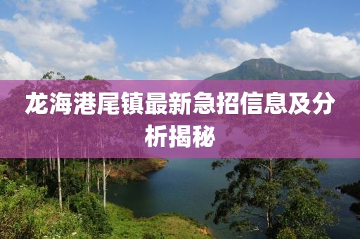 龍海港尾鎮(zhèn)最新急招信息及分析揭秘