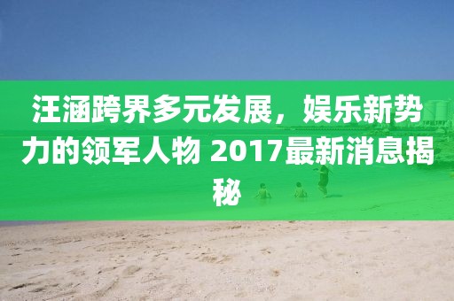 汪涵跨界多元發(fā)展，娛樂新勢力的領(lǐng)軍人物 2017最新消息揭秘